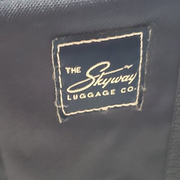 Vintage Skyway Travel Duffel Bag Large Blue Canvas & Leather Weekender - Picture 9 of 13